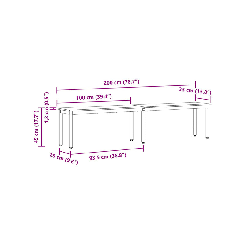 Bench Natural color 200 x 35 x 45 cm - Nordic Sport